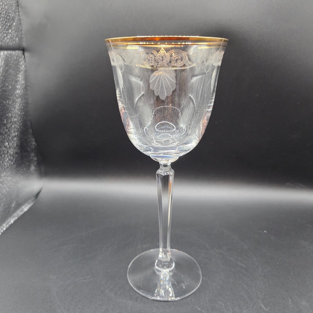 Lenox Classic Shell Crystal Water Goblet Gold Rim‎ Etched Sea Shell Wine Glass
